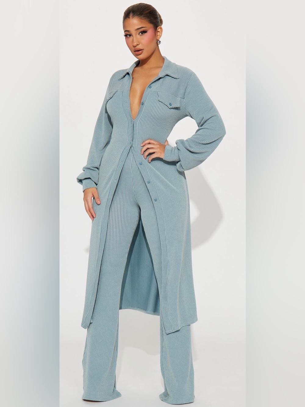 Dusty Blue - Ribbed Knit Set